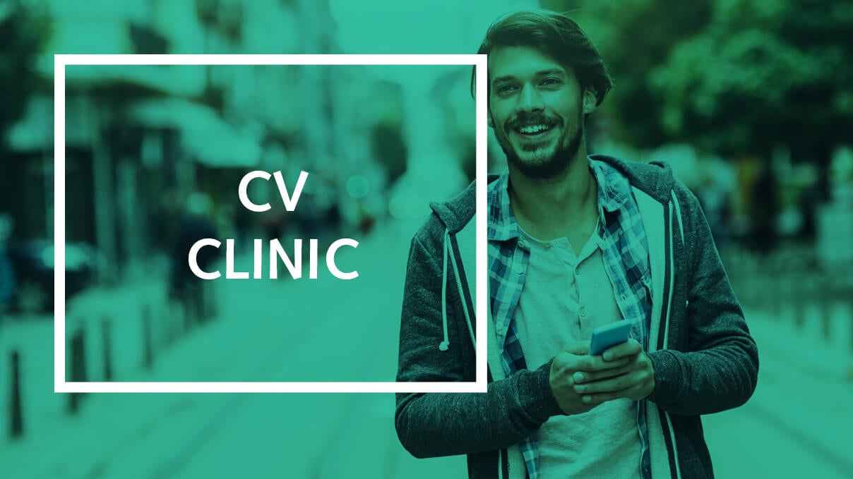man outside smiling with turquoise background and cv clinic text