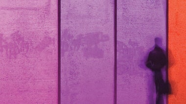 purple wall with person