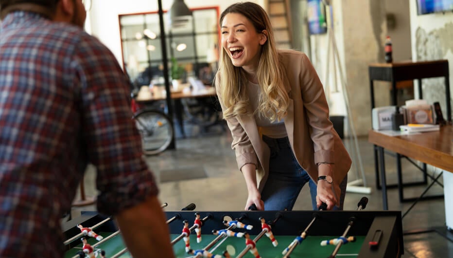 playing on football table