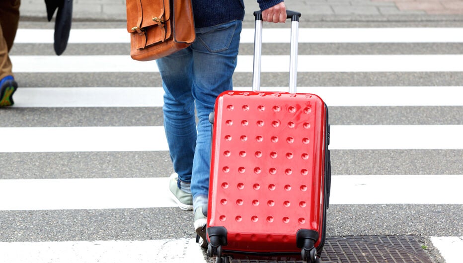 crossing road with red case